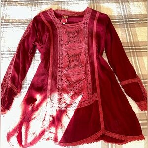 Vintage embroidered red Johnny Was tunic blouse